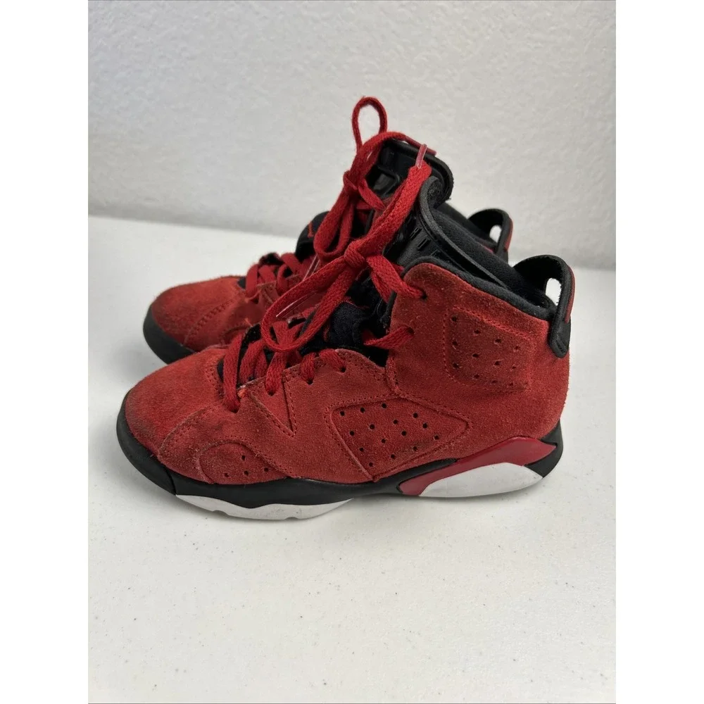 Jordan 6 Retro TD Kids Toddler Red Suede High Top Sneaker Lace Up 12C DV3605-600
